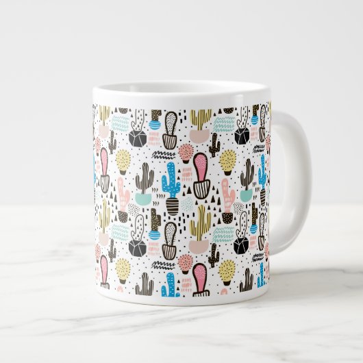 Modern Cactus Geometric Pattern Grote Koffiekop (Voorkant rechts)