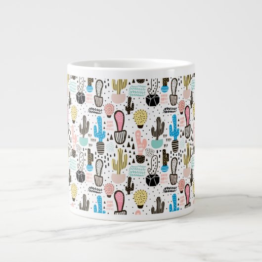 Modern Cactus Geometric Pattern Grote Koffiekop (Voorkant)