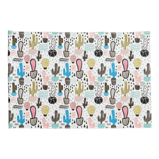 Modern Cactus Geometric Pattern Kussensloop (Achterkant-Rechts)