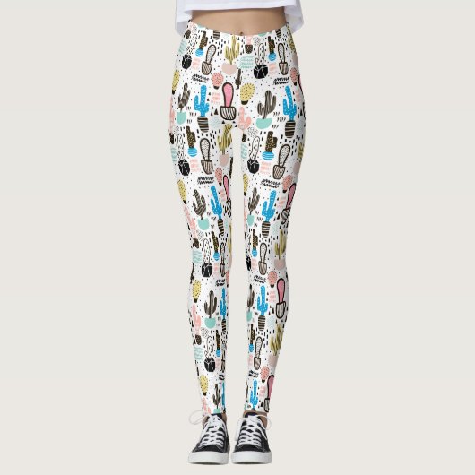 Modern Cactus Geometric Pattern Leggings (Voorkant)