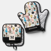 Modern Cactus Geometric Pattern Ovenwant & Pannenlap Set (Voorkant / Achterkant)