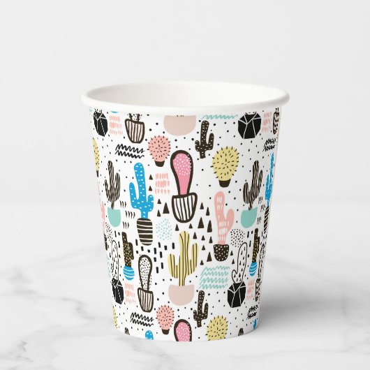 Modern Cactus Geometric Pattern Papieren Bekers (Achterkant)