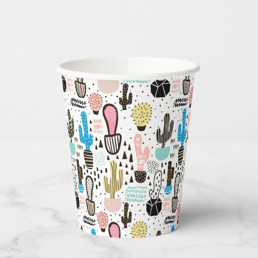 Modern Cactus Geometric Pattern Papieren Bekers (Links)