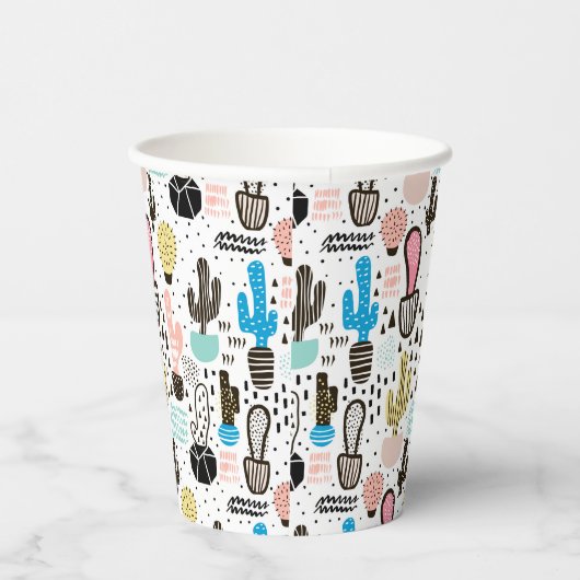 Modern Cactus Geometric Pattern Papieren Bekers (Rechts)