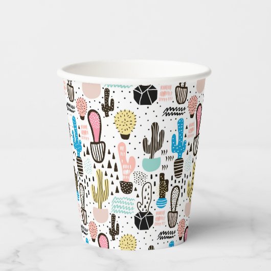 Modern Cactus Geometric Pattern Papieren Bekers (Voorkant)