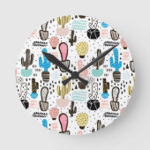 Modern Cactus Geometric Pattern Ronde Klok (Voorkant)