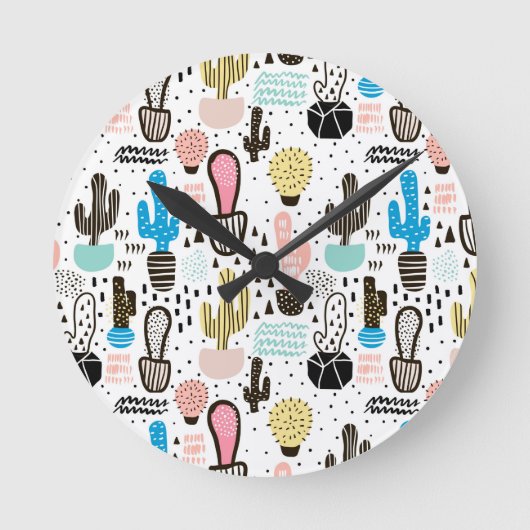 Modern Cactus Geometric Pattern Ronde Klok (Voorkant)