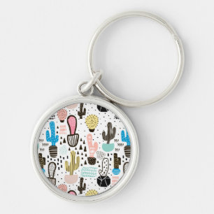 Modern Cactus Geometric Pattern Sleutelhanger