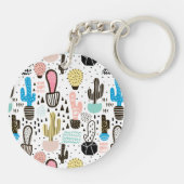 Modern Cactus Geometric Pattern Sleutelhanger (Achterkant)