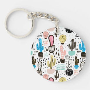 Modern Cactus Geometric Pattern Sleutelhanger
