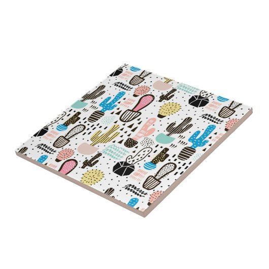 Modern Cactus Geometric Pattern Tegeltje (Zijkant)