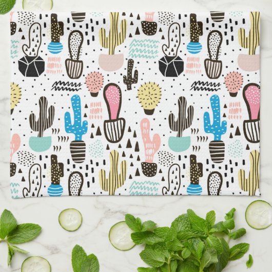 Modern Cactus Geometric Pattern Theedoek (Gevouwen)