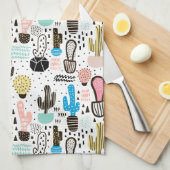 Modern Cactus Geometric Pattern Theedoek (Quarter Fold)