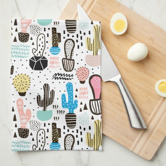 Modern Cactus Geometric Pattern Theedoek (Quarter Fold)
