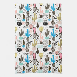 Modern Cactus Geometric Pattern Theedoek