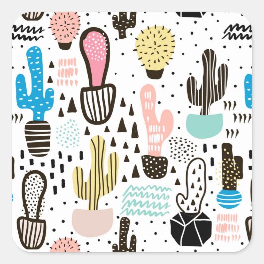 Modern Cactus Geometric Pattern Vierkante Sticker (Voorkant)