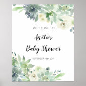 Modern Cactus Greenery Baby shower Welcome Sign Poster (Voorkant)