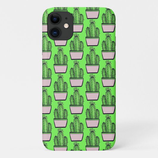 Modern Cactus Pink Pot Pattern on Green Case-Mate iPhone Case (Achterkant)