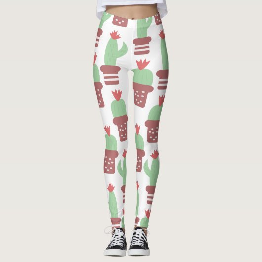 Modern Cactus Pot Plant Pattern Leggings (Voorkant)