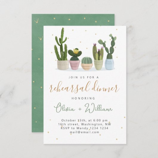 Modern Cactus Rehearsal Dinner Invitation Kaart (Voorkant / Achterkant)