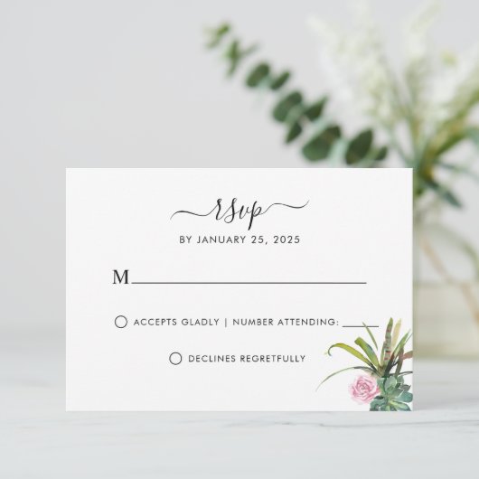 Modern Cactus Succulent Greenery Floral Wedding RSVP Kaartje (Staand voorkant)