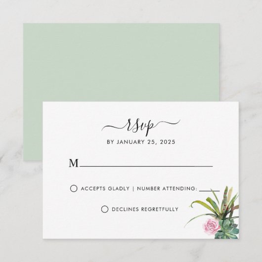 Modern Cactus Succulent Greenery Floral Wedding RSVP Kaartje (Voorkant / Achterkant)