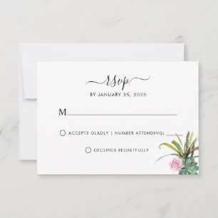 Modern Cactus Succulent Greenery Floral Wedding RSVP Kaartje