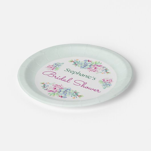 Modern Cactus Succulenten Waterverf Vrijgezellenfe Papieren Bordje (Gekanteld)