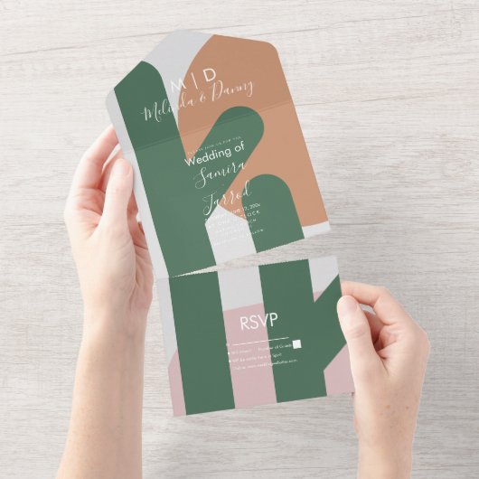 Modern Cactus Zon Organisch Script Bruiloft All In One Uitnodiging (Afscheurbaar)