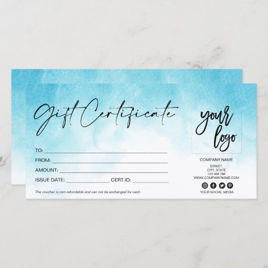 modern cadeaubon certificaat logo toevoegen aqua b (Voorkant / Achterkant)