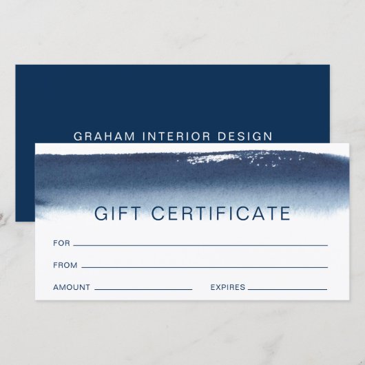 Modern Cadeaubon Navy Blue Waterverf (Voorkant / Achterkant)