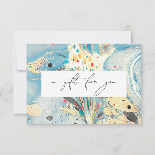 Modern cadeaubon Voucher Blauw Marmeren Script (Achterkant)