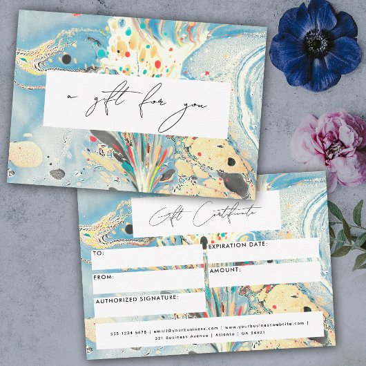 Modern cadeaubon Voucher Blauw Marmeren Script