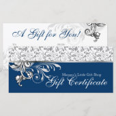 Modern Cadeaubonet Detailhandel Floral Navy Blue (Voorkant / Achterkant)