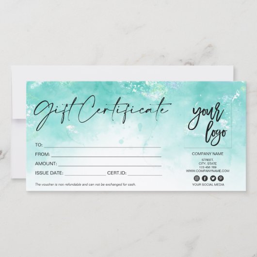 modern cadeaukaartcertificaat voegt logo aquablauw (Voorkant)