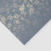 Modern  cadet blauw gouden bloemmotief tissuepapier (Detail)