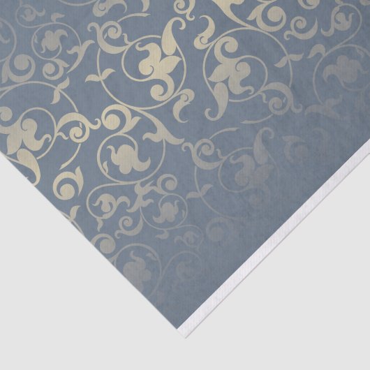 Modern  cadet blauw gouden bloemmotief tissuepapier (Detail)