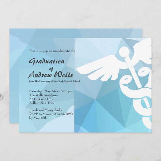 Modern Caduceus Afstuderen Invitation Kaart (Voorkant / Achterkant)