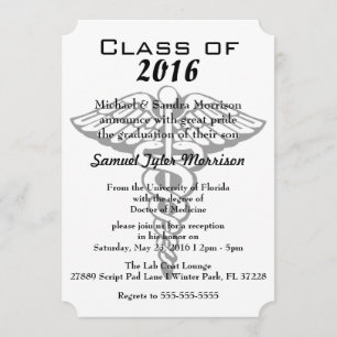 Modern Caduceus Medical School Afstuderen Invite Kaart