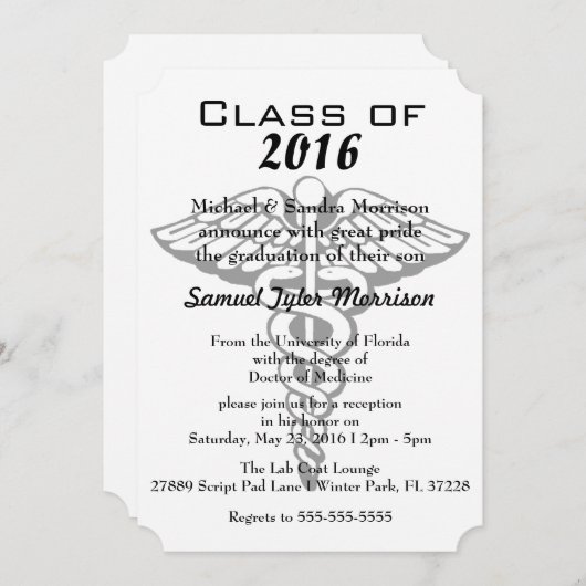 Modern Caduceus Medical School Afstuderen Uitnodig Kaart (Voorkant / Achterkant)