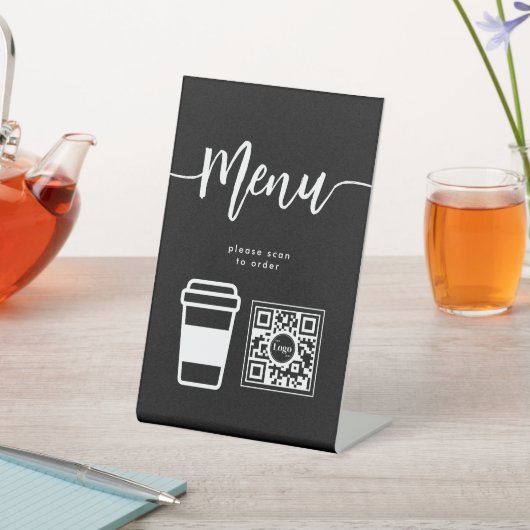 Modern Cafe Contactloos Menu Script QR Code Zwart Reclamebord Met Voetstuk (Insitu)