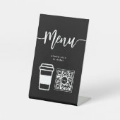 Modern Cafe Contactloos Menu Script QR Code Zwart Reclamebord Met Voetstuk (Voorkant)