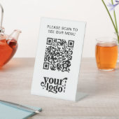 Modern Cafe QR Code Wit Menu Logo Contactloos Reclamebord Met Voetstuk (Insitu)