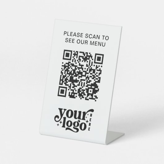 Modern Cafe QR Code Wit Menu Logo Contactloos Reclamebord Met Voetstuk (Voorkant)