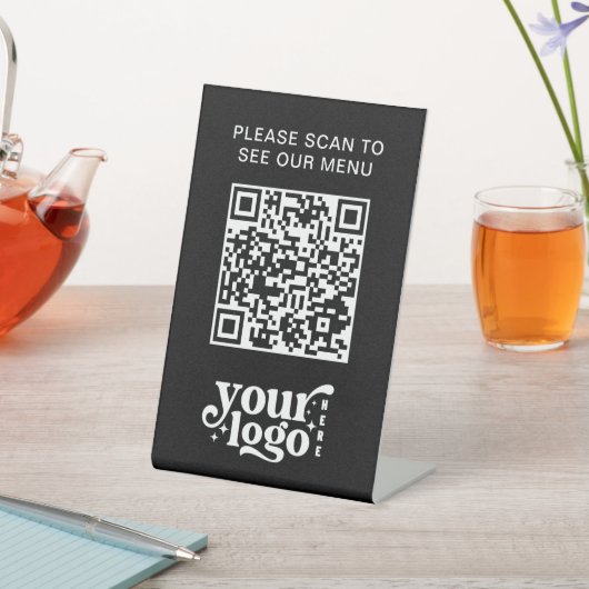 Modern Cafe QR Code Zwart Menu Logo Contactloos Reclamebord Met Voetstuk (Insitu)