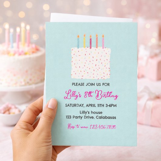 Modern Cake Birthday Invitation, Colorful Sprinkle Kaart