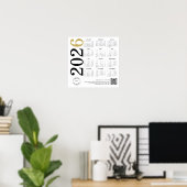 Modern Calendar 2026 Bedrijf Logo QR Code Poster (Thuiskantoor)