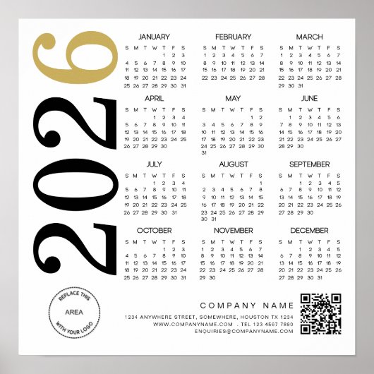 Modern Calendar 2026 Bedrijf Logo QR Code Poster (Voorkant)
