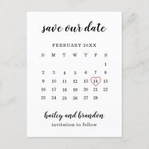 Modern Calendar Red Heart Wedding Save the Date Aankondigingskaart