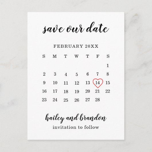 Modern Calendar Red Heart Wedding Save the Date Aankondigingskaart (Voorkant)